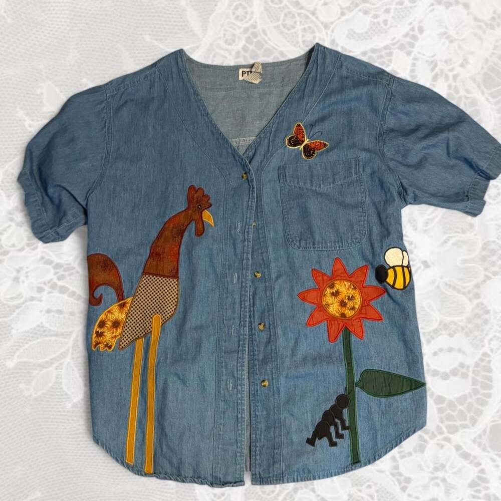 PTNY Vintage Novelty Appliqué Denim Button-Up Shirt